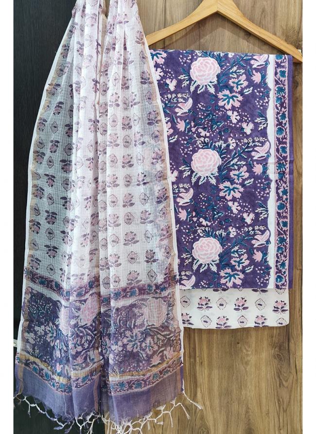 Cotton Purple Casual Wear Printed Dress Material